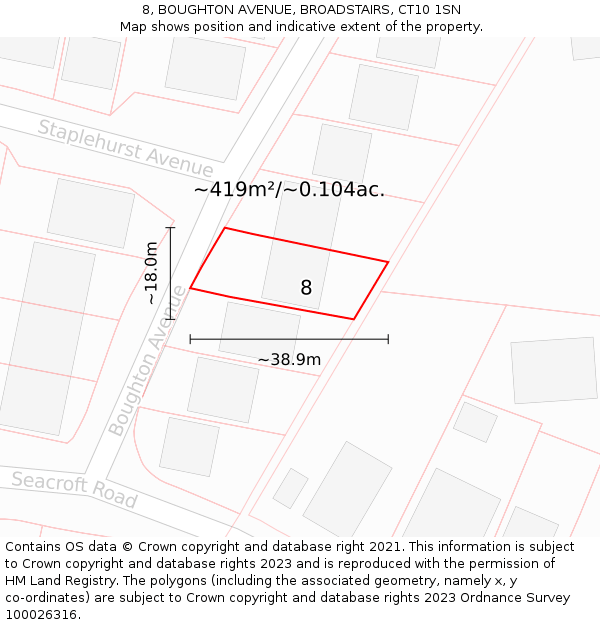 8, BOUGHTON AVENUE, BROADSTAIRS, CT10 1SN: Plot and title map