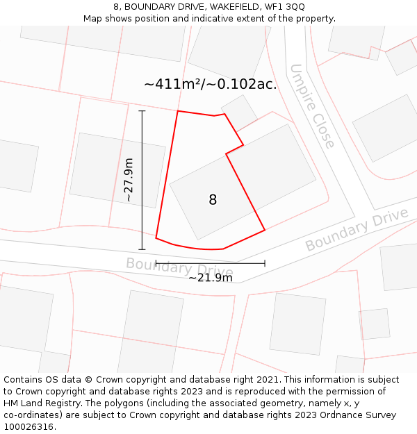 8, BOUNDARY DRIVE, WAKEFIELD, WF1 3QQ: Plot and title map