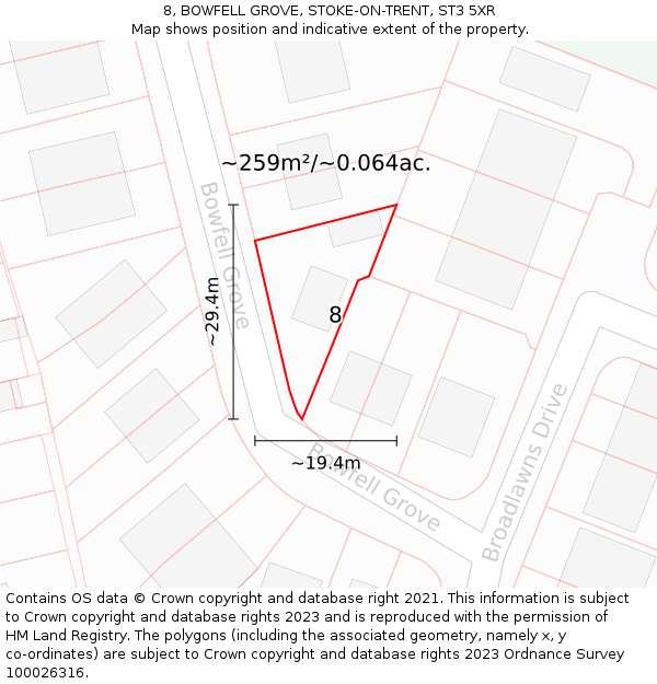 8, BOWFELL GROVE, STOKE-ON-TRENT, ST3 5XR: Plot and title map