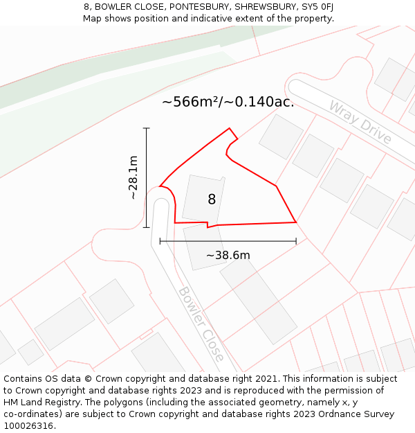 8, BOWLER CLOSE, PONTESBURY, SHREWSBURY, SY5 0FJ: Plot and title map