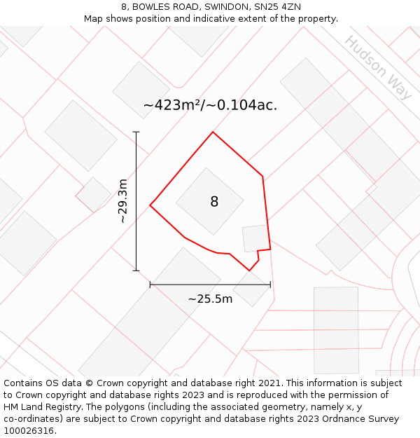 8, BOWLES ROAD, SWINDON, SN25 4ZN: Plot and title map