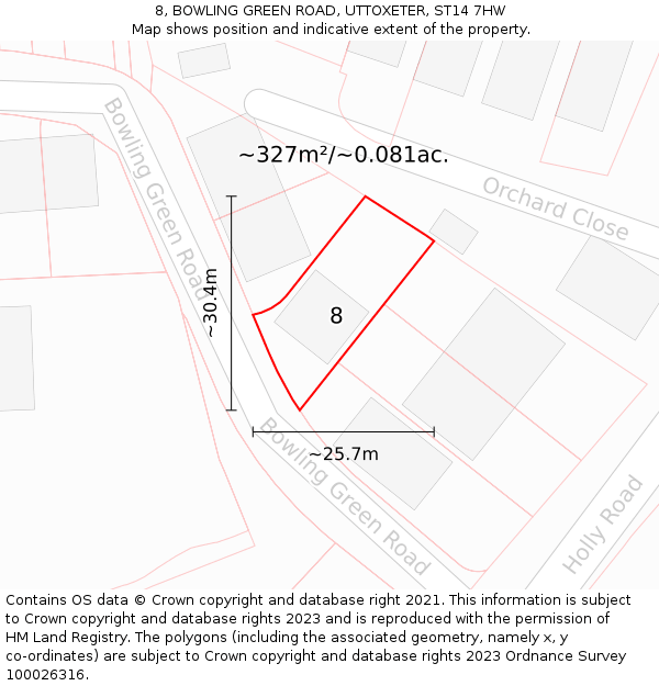 8, BOWLING GREEN ROAD, UTTOXETER, ST14 7HW: Plot and title map