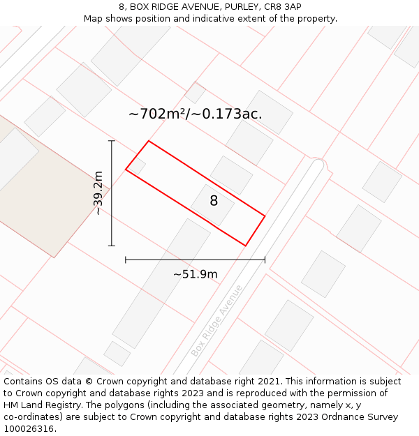 8, BOX RIDGE AVENUE, PURLEY, CR8 3AP: Plot and title map