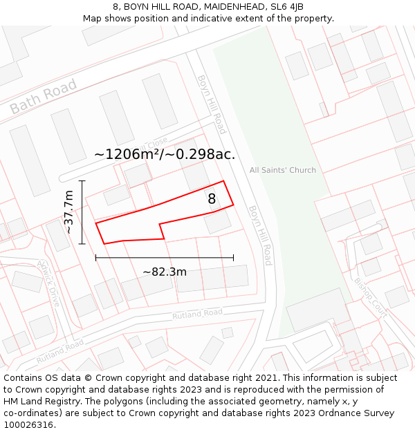 8, BOYN HILL ROAD, MAIDENHEAD, SL6 4JB: Plot and title map