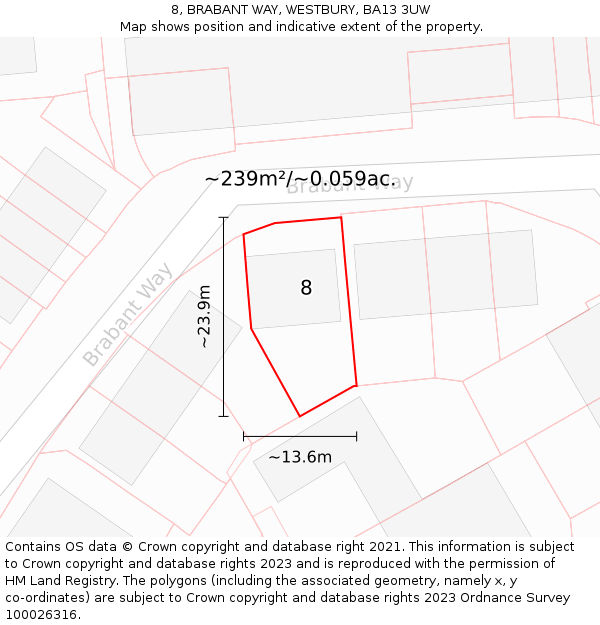 8, BRABANT WAY, WESTBURY, BA13 3UW: Plot and title map