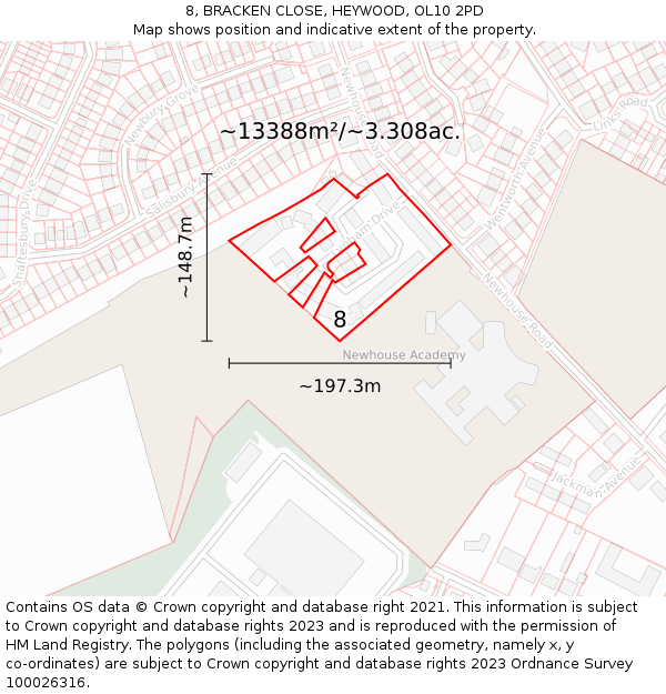 8, BRACKEN CLOSE, HEYWOOD, OL10 2PD: Plot and title map