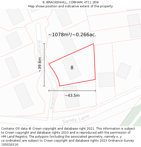 8, BRACKENHILL, COBHAM, KT11 2EW: Plot and title map