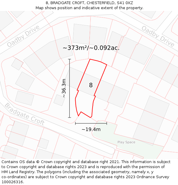 8, BRADGATE CROFT, CHESTERFIELD, S41 0XZ: Plot and title map