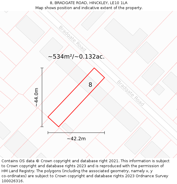 8, BRADGATE ROAD, HINCKLEY, LE10 1LA: Plot and title map