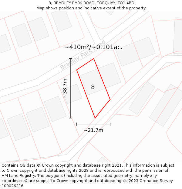 8, BRADLEY PARK ROAD, TORQUAY, TQ1 4RD: Plot and title map