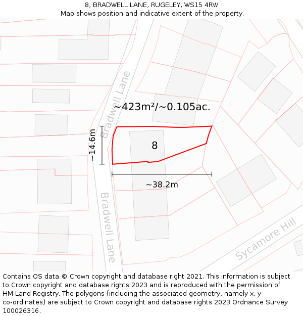 8, BRADWELL LANE, RUGELEY, WS15 4RW: Plot and title map