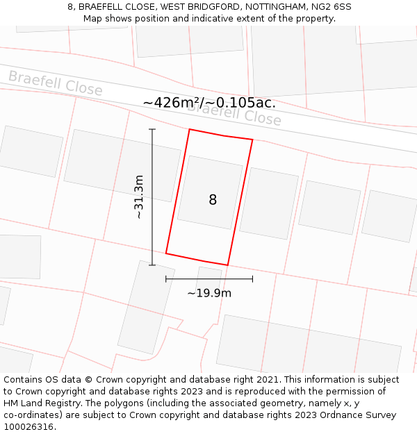 8, BRAEFELL CLOSE, WEST BRIDGFORD, NOTTINGHAM, NG2 6SS: Plot and title map