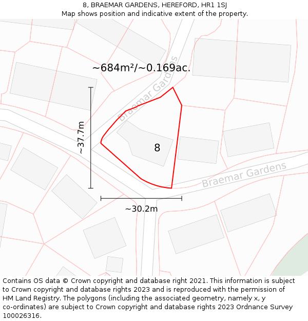 8, BRAEMAR GARDENS, HEREFORD, HR1 1SJ: Plot and title map