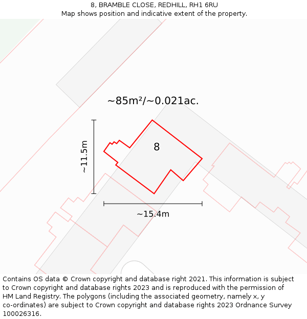 8, BRAMBLE CLOSE, REDHILL, RH1 6RU: Plot and title map