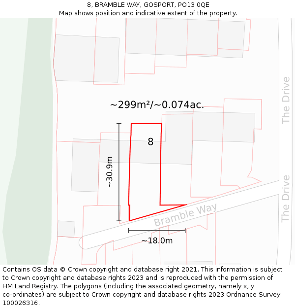 8, BRAMBLE WAY, GOSPORT, PO13 0QE: Plot and title map