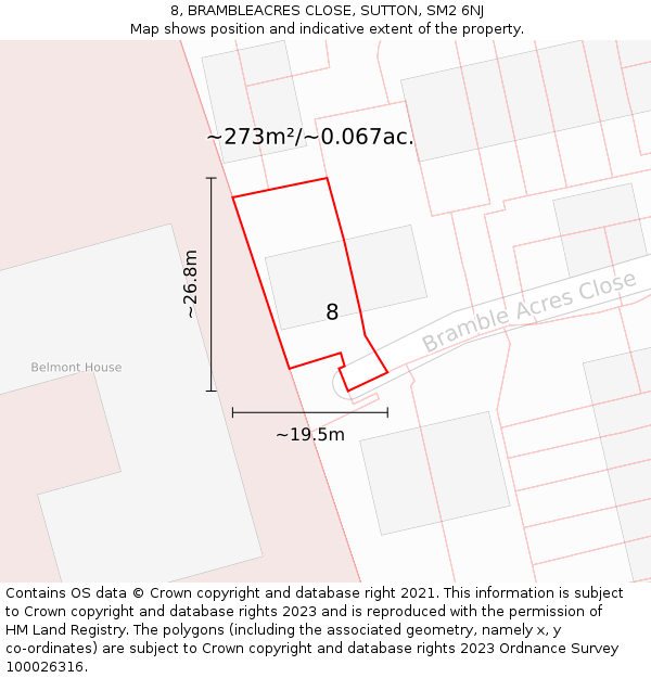 8, BRAMBLEACRES CLOSE, SUTTON, SM2 6NJ: Plot and title map