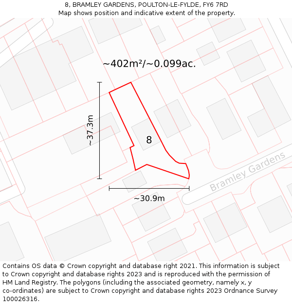 8, BRAMLEY GARDENS, POULTON-LE-FYLDE, FY6 7RD: Plot and title map