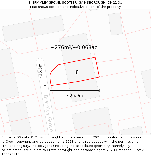 8, BRAMLEY GROVE, SCOTTER, GAINSBOROUGH, DN21 3UJ: Plot and title map