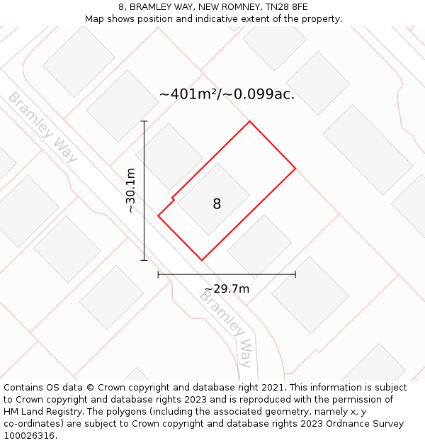 8, BRAMLEY WAY, NEW ROMNEY, TN28 8FE: Plot and title map