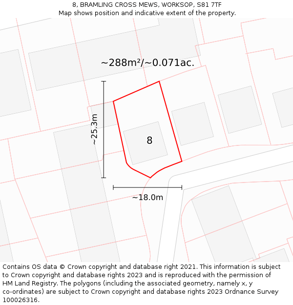 8, BRAMLING CROSS MEWS, WORKSOP, S81 7TF: Plot and title map