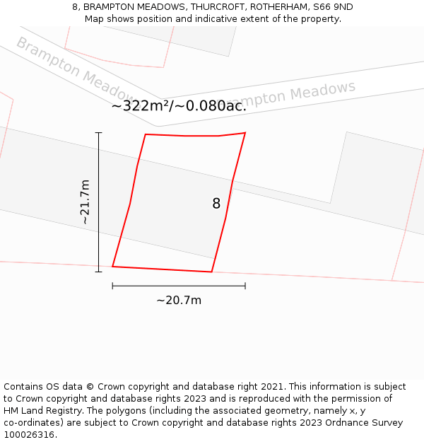 8, BRAMPTON MEADOWS, THURCROFT, ROTHERHAM, S66 9ND: Plot and title map