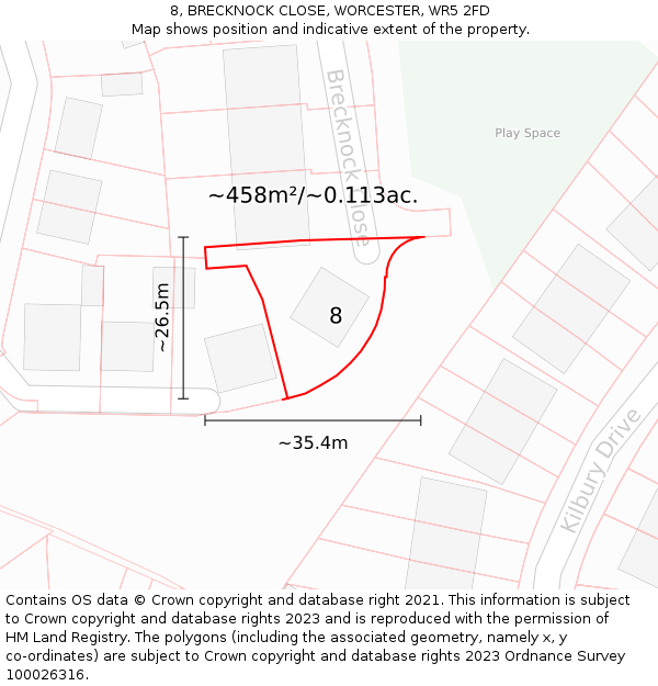 8, BRECKNOCK CLOSE, WORCESTER, WR5 2FD: Plot and title map