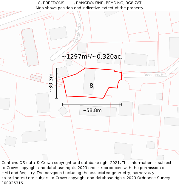 8, BREEDONS HILL, PANGBOURNE, READING, RG8 7AT: Plot and title map