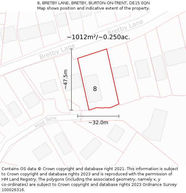 8, BRETBY LANE, BRETBY, BURTON-ON-TRENT, DE15 0QN: Plot and title map