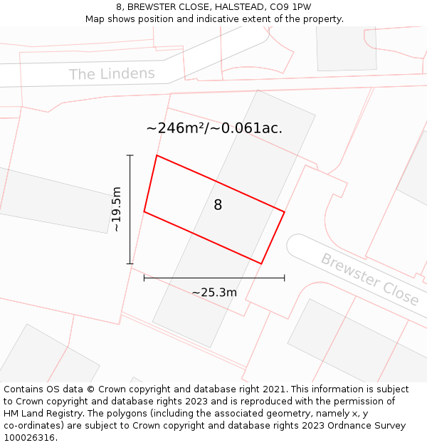 8, BREWSTER CLOSE, HALSTEAD, CO9 1PW: Plot and title map