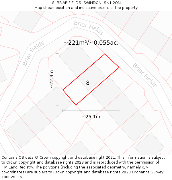 8, BRIAR FIELDS, SWINDON, SN1 2QN: Plot and title map