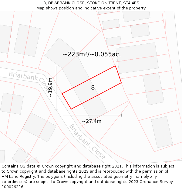 8, BRIARBANK CLOSE, STOKE-ON-TRENT, ST4 4RS: Plot and title map