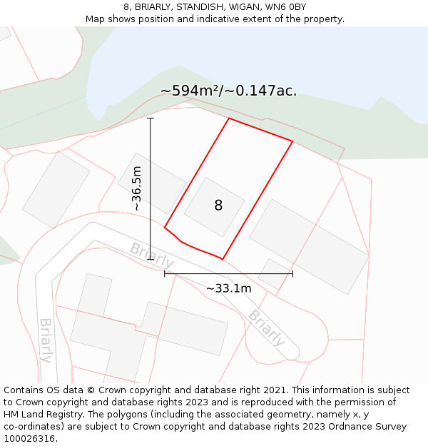 8, BRIARLY, STANDISH, WIGAN, WN6 0BY: Plot and title map