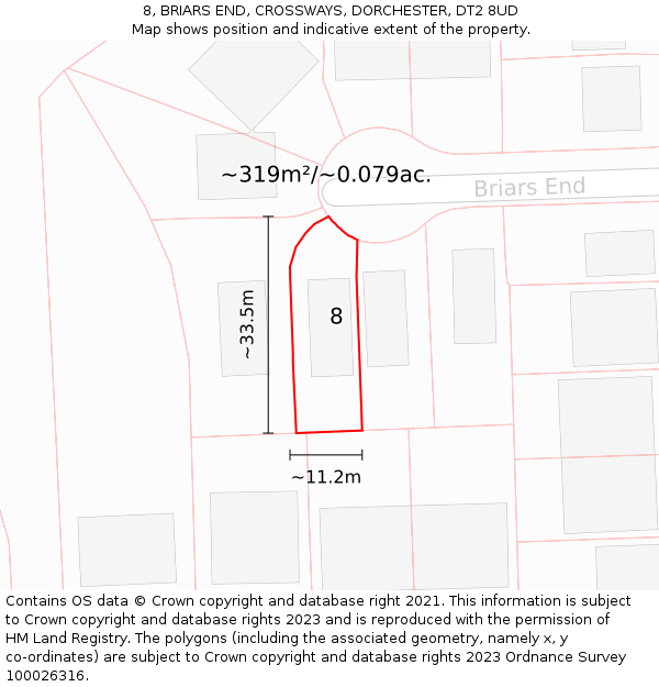 8, BRIARS END, CROSSWAYS, DORCHESTER, DT2 8UD: Plot and title map