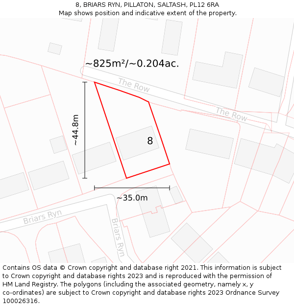 8, BRIARS RYN, PILLATON, SALTASH, PL12 6RA: Plot and title map