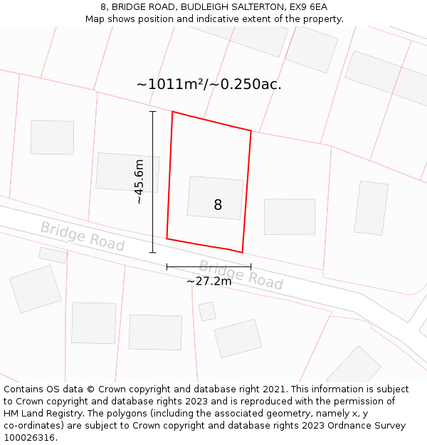 8, BRIDGE ROAD, BUDLEIGH SALTERTON, EX9 6EA: Plot and title map