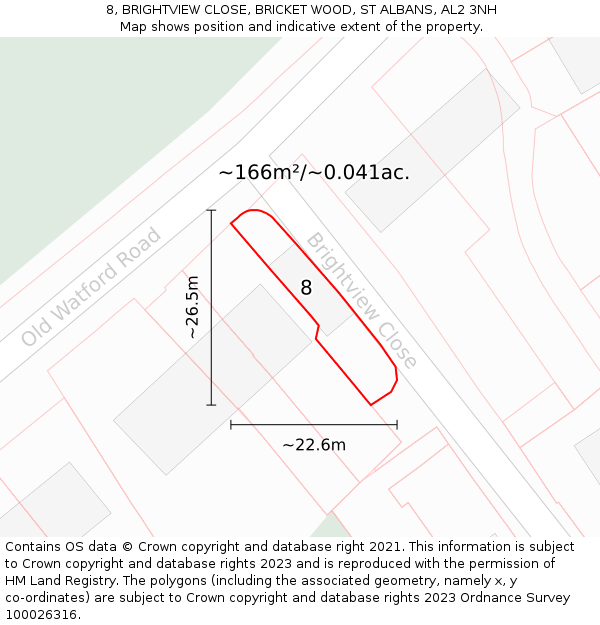 8, BRIGHTVIEW CLOSE, BRICKET WOOD, ST ALBANS, AL2 3NH: Plot and title map