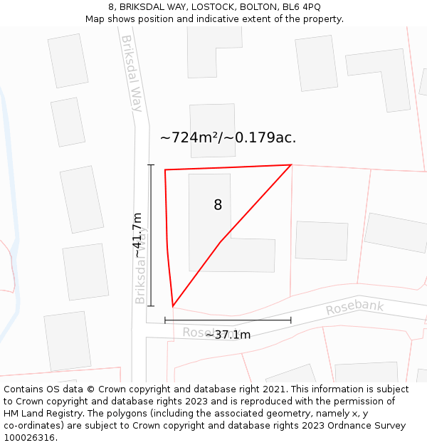 8, BRIKSDAL WAY, LOSTOCK, BOLTON, BL6 4PQ: Plot and title map