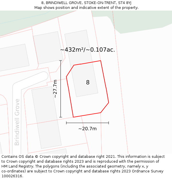 8, BRINDIWELL GROVE, STOKE-ON-TRENT, ST4 8YJ: Plot and title map