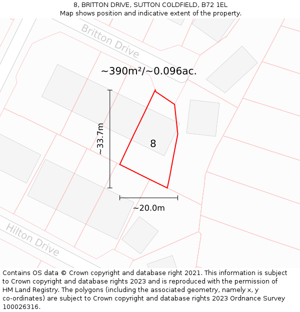 8, BRITTON DRIVE, SUTTON COLDFIELD, B72 1EL: Plot and title map