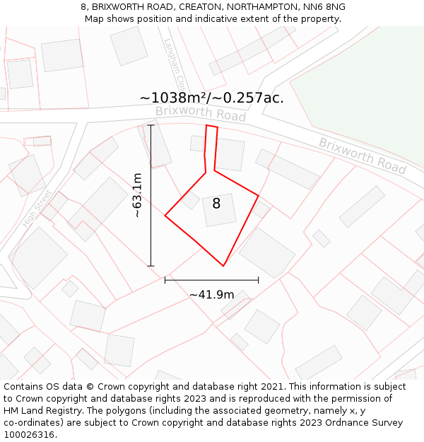 8, BRIXWORTH ROAD, CREATON, NORTHAMPTON, NN6 8NG: Plot and title map