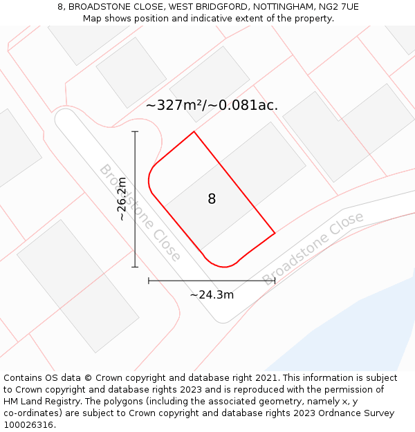 8, BROADSTONE CLOSE, WEST BRIDGFORD, NOTTINGHAM, NG2 7UE: Plot and title map