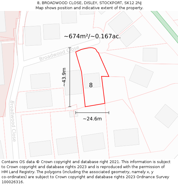 8, BROADWOOD CLOSE, DISLEY, STOCKPORT, SK12 2NJ: Plot and title map