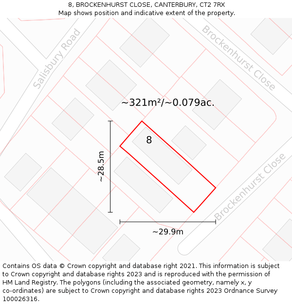 8, BROCKENHURST CLOSE, CANTERBURY, CT2 7RX: Plot and title map