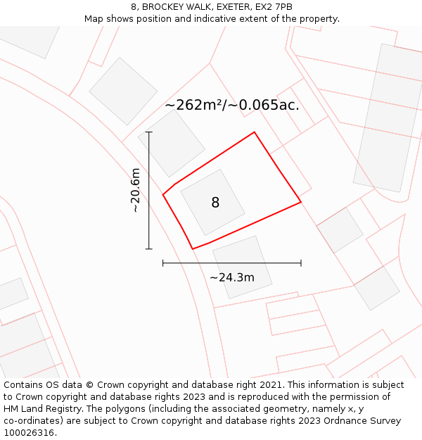 8, BROCKEY WALK, EXETER, EX2 7PB: Plot and title map