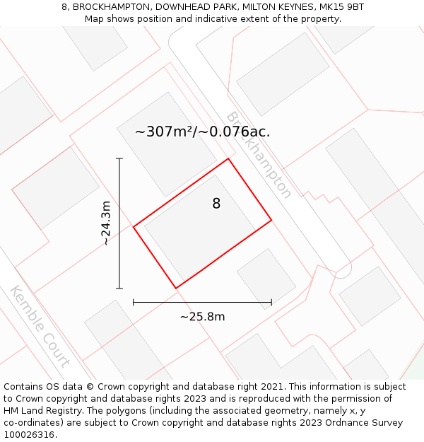 8, BROCKHAMPTON, DOWNHEAD PARK, MILTON KEYNES, MK15 9BT: Plot and title map