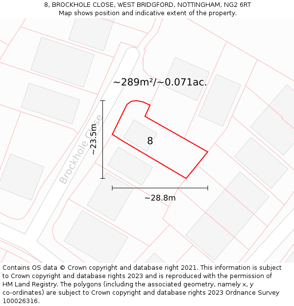 8, BROCKHOLE CLOSE, WEST BRIDGFORD, NOTTINGHAM, NG2 6RT: Plot and title map