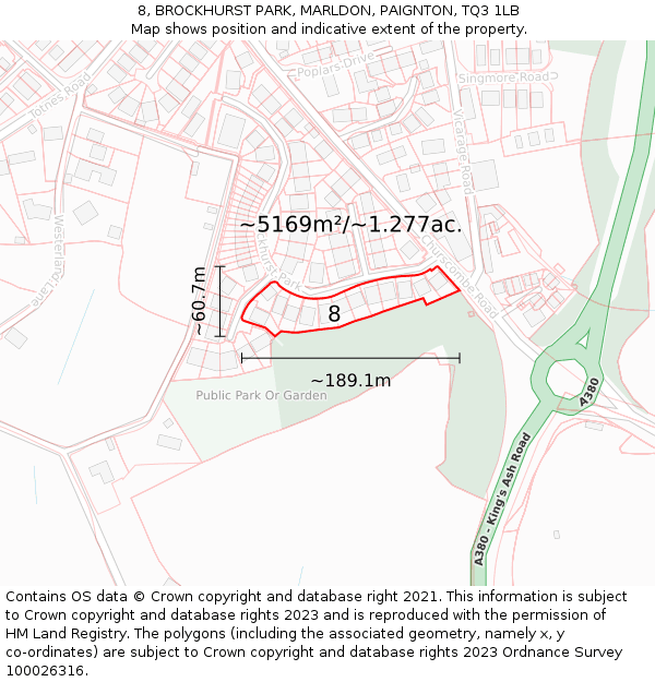 8, BROCKHURST PARK, MARLDON, PAIGNTON, TQ3 1LB: Plot and title map