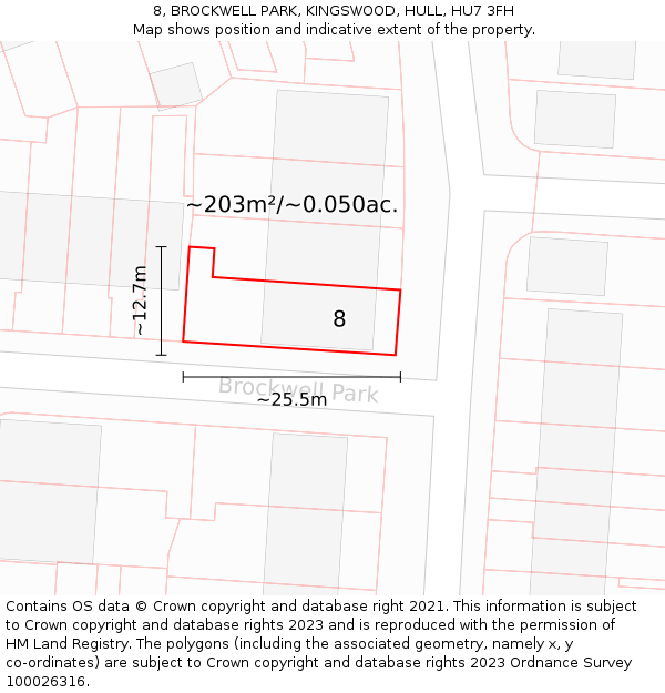 8, BROCKWELL PARK, KINGSWOOD, HULL, HU7 3FH: Plot and title map