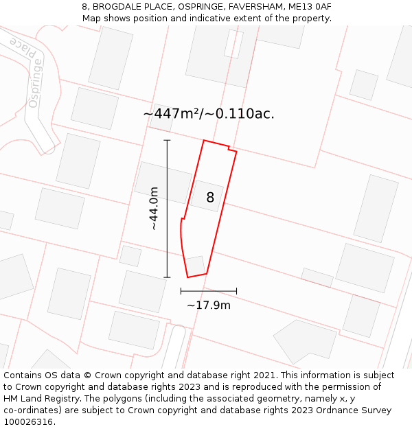 8, BROGDALE PLACE, OSPRINGE, FAVERSHAM, ME13 0AF: Plot and title map