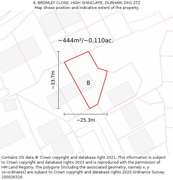 8, BROMLEY CLOSE, HIGH SHINCLIFFE, DURHAM, DH1 2TZ: Plot and title map